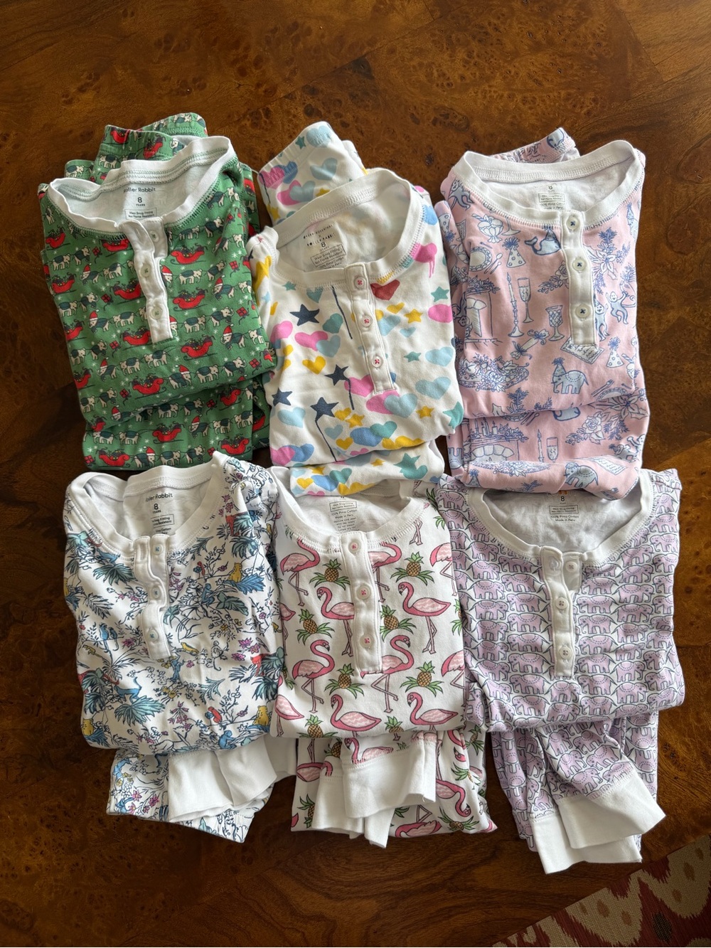 6 sets of Roller Rabbit Girls' Printed Cotton Pajamas long sleeve/pants Size 8